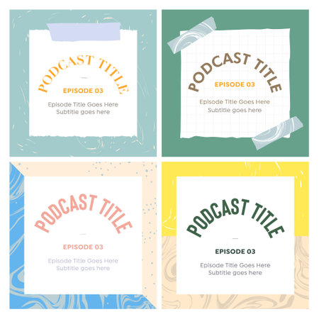 digital abstract marble texture podcast cover art template bundle thumbnail social media square...