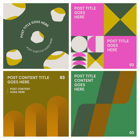 Geometric composition social media post template bundle with modern style and vibrant colour paletteのイラスト素材