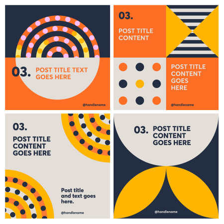 Geometric composition social media post template bundle with modern style and vibrant colour palette