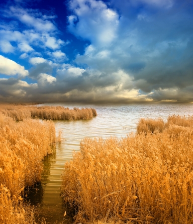 Fog over the lakeの写真素材