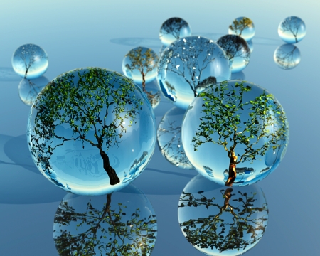 Trees in glass ballsの写真素材