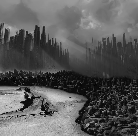 Earthquake town illustrationの写真素材