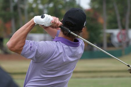 golfer at finishの写真素材