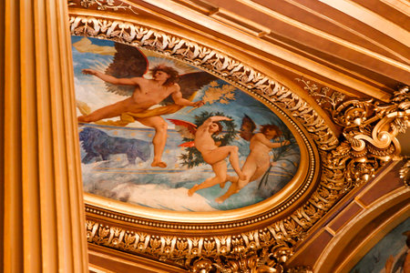 PARIS, OCTOBER 02 , An interior view of Opera de Paris, Palais Garnier, It was built from 1861 to 1875 for the Paris Opera house an is shown on OCTOBER 02, 2010 in Paris.のeditorial素材