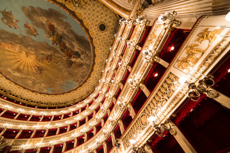 Interiors and details of Teatro di San Carlo, Naples opera house, Italyのeditorial素材