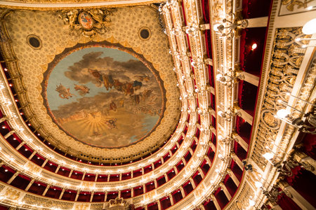 Interiors and details of Teatro di San Carlo, Naples opera house, Italyのeditorial素材