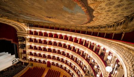 Interiors and details of Teatro di San Carlo, Naples opera house, Italyのeditorial素材