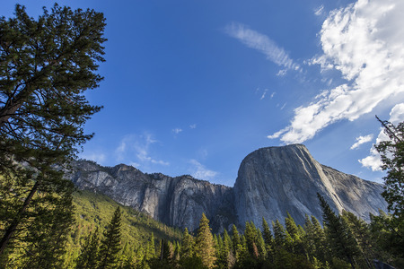World famous rock climbing wall of El Capitan, Yosemite national park, California, usaの写真素材