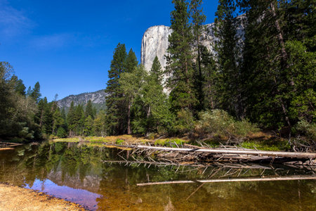 World famous rock climbing wall of El Capitan, Yosemite national park, California, usaのeditorial素材