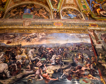 VATICAN CITY, VATICAN, JUNE 12, 2015 : interiors and architectural details of Raphael rooms in Vatican museum, june 12, 2015, in Vatican city, Vaticanのeditorial素材