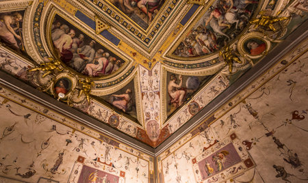 FLORENCE, ITALY, OCTOBER 25, 2015 : interiors and architectural details of Palazzo Vecchio, october 25, 2015 in Florence, Italyのeditorial素材