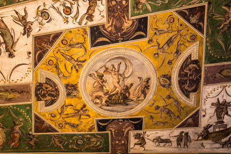 FLORENCE, ITALY, OCTOBER 25, 2015 : interiors and architectural details of Palazzo Vecchio, october 25, 2015 in Florence, Italyのeditorial素材