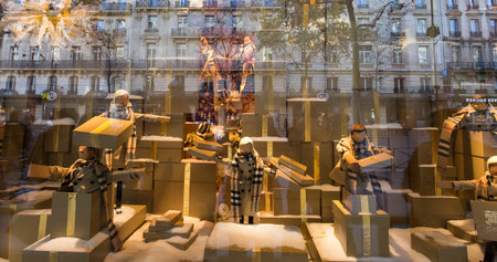 PARIS, FRANCE, DECEMBER 14, 2015 : christmas decorations at Galeries Lafayette store, december 14, 2015 in Paris, Franceのeditorial素材
