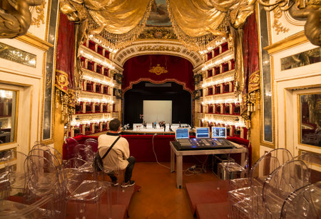 NAPLES, ITALY , MAY 16, 2014, Tribute to Giuseppe Verdi at the Teatro di San Carlo, Naples opera house, May 16, 2014,  in  Naples, Italy.のeditorial素材