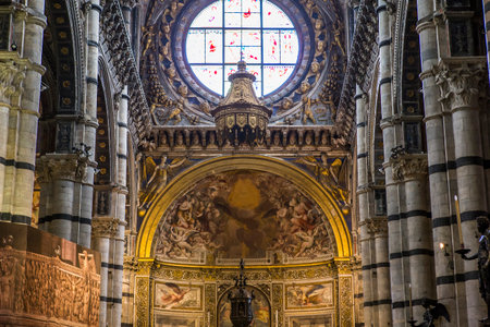 SIENA, ITALY, JUNE 11, 2016 : interiors and architectural details of the duomo, Siena cathedral, june 11, 2016 in Siena, Italyのeditorial素材