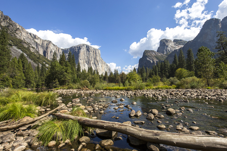 World famous rock climbing wall of El Capitan, Yosemite national park, California, usaの写真素材