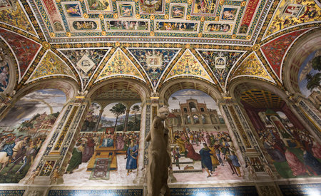 SIENA, ITALY, june 11, 2016 : interiors and details of the Piccolomini library at the duomo cathedral, on june 11, 2016,  Siena, Tuscany, italyのeditorial素材