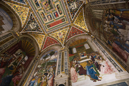 SIENA, ITALY, june 11, 2016 : interiors and details of the Piccolomini library at the duomo cathedral, on june 11, 2016,  Siena, Tuscany, italyのeditorial素材