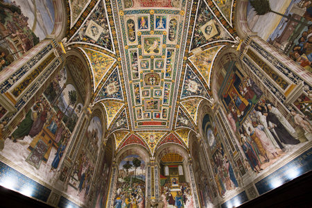 SIENA, ITALY, june 11, 2016 : interiors and details of the Piccolomini library at the duomo cathedral, on june 11, 2016,  Siena, Tuscany, italyのeditorial素材