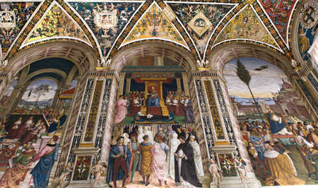SIENA, ITALY, june 11, 2016 : interiors and details of the Piccolomini library at the duomo cathedral, on june 11, 2016,  Siena, Tuscany, italyのeditorial素材