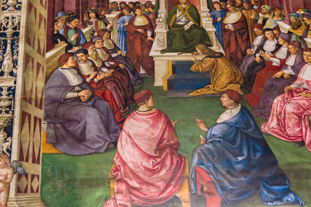 SIENA, ITALY, june 11, 2016 : interiors and details of the Piccolomini library at the duomo cathedral, on june 11, 2016,  Siena, Tuscany, italyのeditorial素材