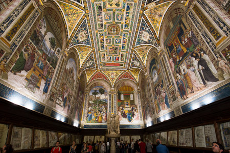 SIENA, ITALY, june 11, 2016 : interiors and details of the Piccolomini library at the duomo cathedral, on june 11, 2016,  Siena, Tuscany, italyのeditorial素材