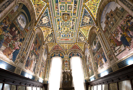 SIENA, ITALY, june 11, 2016 : interiors and details of the Piccolomini library at the duomo cathedral, on june 11, 2016,  Siena, Tuscany, italyのeditorial素材