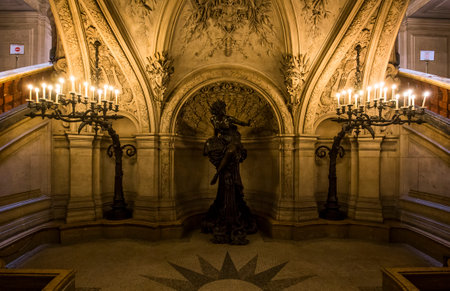 PARIS, FRANCE, MARCH 14, 2017 : interiors, frescoes and architectural details of the palais Garnier, Opera of Paris, march 14, 2017 in Paris, France.のeditorial素材