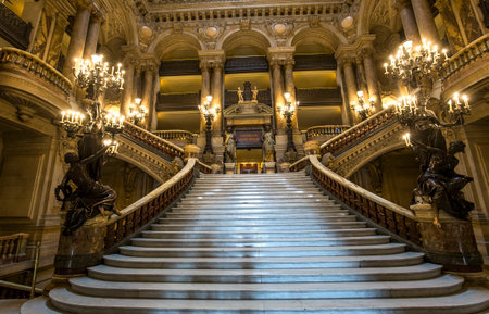 PARIS, FRANCE, MARCH 14, 2017 : interiors, frescoes and architectural details of the palais Garnier, Opera of Paris, march 14, 2017 in Paris, France.のeditorial素材