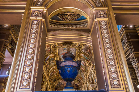 PARIS, FRANCE, MARCH 14, 2017 : interiors, frescoes and architectural details of the palais Garnier, Opera of Paris, march 14, 2017 in Paris, France.のeditorial素材