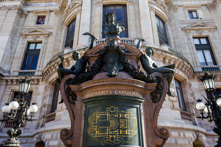 PARIS, FRANCE, MARCH 14, 2017 : interiors, frescoes and architectural details of the palais Garnier, Opera of Paris, march 14, 2017 in Paris, France.のeditorial素材