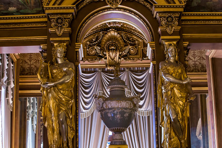 PARIS, FRANCE, MARCH 14, 2017 : interiors, frescoes and architectural details of the palais Garnier, Opera of Paris, march 14, 2017 in Paris, France.のeditorial素材