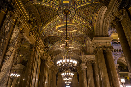 PARIS, FRANCE, MARCH 14, 2017 : interiors, frescoes and architectural details of the palais Garnier, Opera of Paris, march 14, 2017 in Paris, France.のeditorial素材