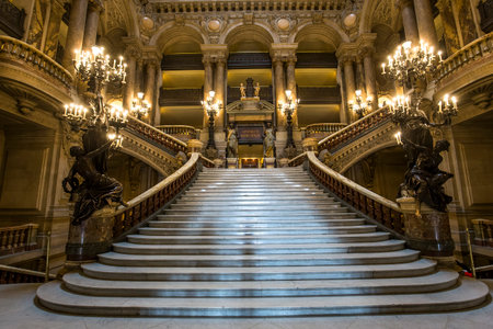 PARIS, FRANCE, MARCH 14, 2017 : interiors, frescoes and architectural details of the palais Garnier, Opera of Paris, march 14, 2017 in Paris, France.のeditorial素材