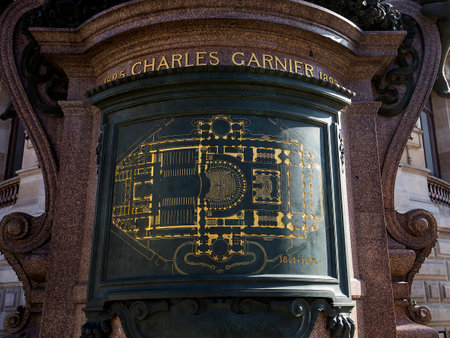 PARIS, FRANCE, MARCH 14, 2017 : interiors, frescoes and architectural details of the palais Garnier, Opera of Paris, march 14, 2017 in Paris, France.のeditorial素材
