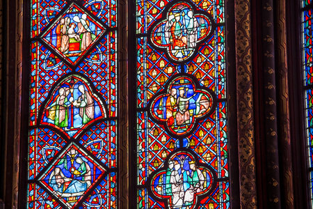 PARIS, FRANCE, MARCH 16, 2017 : Interiors and architectural details of the Sainte Chapelle church, built in 1239, march 16, 2017 in Paris, France.のeditorial素材