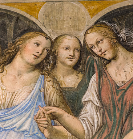 MONTE OLIVETO, ITALY, JUNE 15, 2016 : interiors and frescoes of Monte Oliveto Maggiore abbey, june 15, 2016, near Siena, Tuscany, Italyのeditorial素材