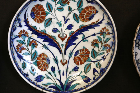 Turkish Iznik ceramic pottery dish, from Anatolia, Ottoman empire, 16th and 17th centuryの写真素材