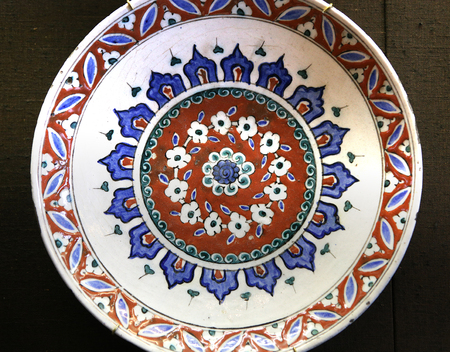 Turkish Iznik ceramic pottery dish, from Anatolia, Ottoman empire, 16th and 17th centuryの写真素材