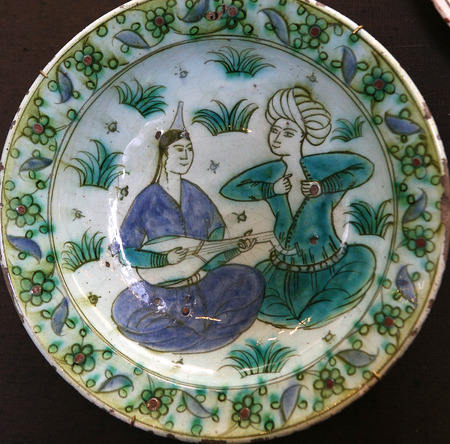 Turkish Iznik ceramic pottery dish, from Anatolia, Ottoman empire, 16th and 17th centuryの写真素材
