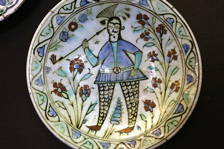 Turkish Iznik ceramic pottery dish, from Anatolia, Ottoman empire, 16th and 17th centuryの写真素材