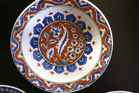 Turkish Iznik ceramic pottery dish, from Anatolia, Ottoman empire, 16th and 17th centuryの写真素材