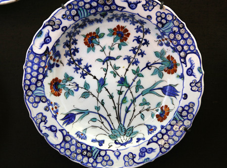 Turkish Iznik ceramic pottery dish, from Anatolia, Ottoman empire, 16th and 17th centuryの写真素材