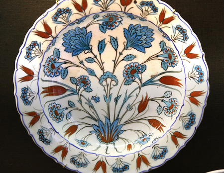 Turkish Iznik ceramic pottery dish, from Anatolia, Ottoman empire, 16th and 17th centuryの写真素材