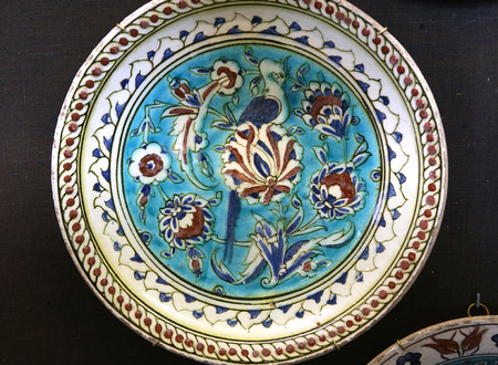 Turkish Iznik ceramic pottery dish, from Anatolia, Ottoman empire, 16th and 17th centuryの写真素材