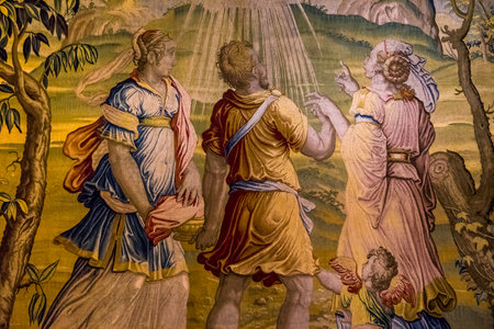 ECOUEN, FRANCE, APRIL 17,  2017 : details of a Medieval Tapestry in Ecouen castle april 17, 2017, in  Ecouen, Franceのeditorial素材