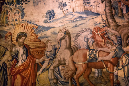 ECOUEN, FRANCE, APRIL 17,  2017 : details of a Medieval Tapestry in Ecouen castle april 17, 2017, in  Ecouen, Franceのeditorial素材