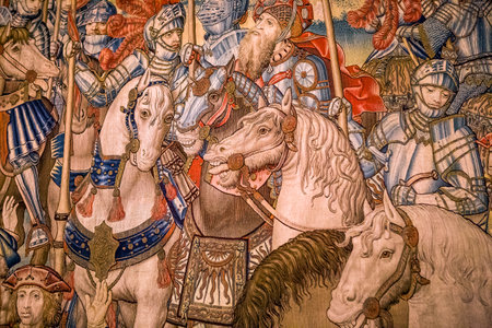 ECOUEN, FRANCE, APRIL 17,  2017 : details of a Medieval Tapestry in Ecouen castle april 17, 2017, in  Ecouen, Franceのeditorial素材