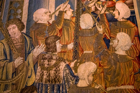 ECOUEN, FRANCE, APRIL 17,  2017 : details of a Medieval Tapestry in Ecouen castle april 17, 2017, in  Ecouen, Franceのeditorial素材