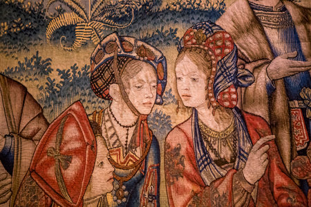 ECOUEN, FRANCE, APRIL 17,  2017 : details of a Medieval Tapestry in Ecouen castle april 17, 2017, in  Ecouen, Franceのeditorial素材